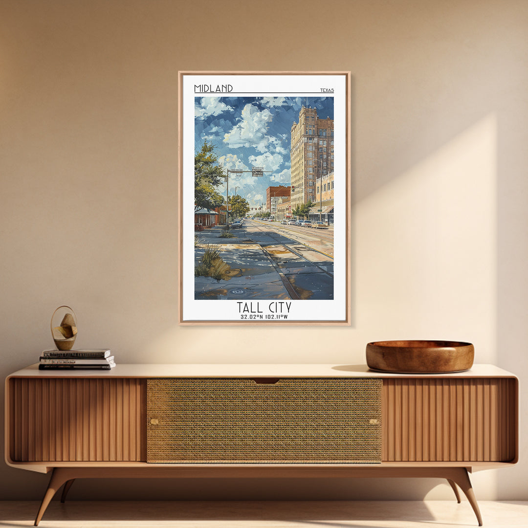 Midland Travel Poster, Framed Canvas Print, City Travel Poster, Travel Wall Decor, City Art Print, Travel Wall Art, Travel Art Print