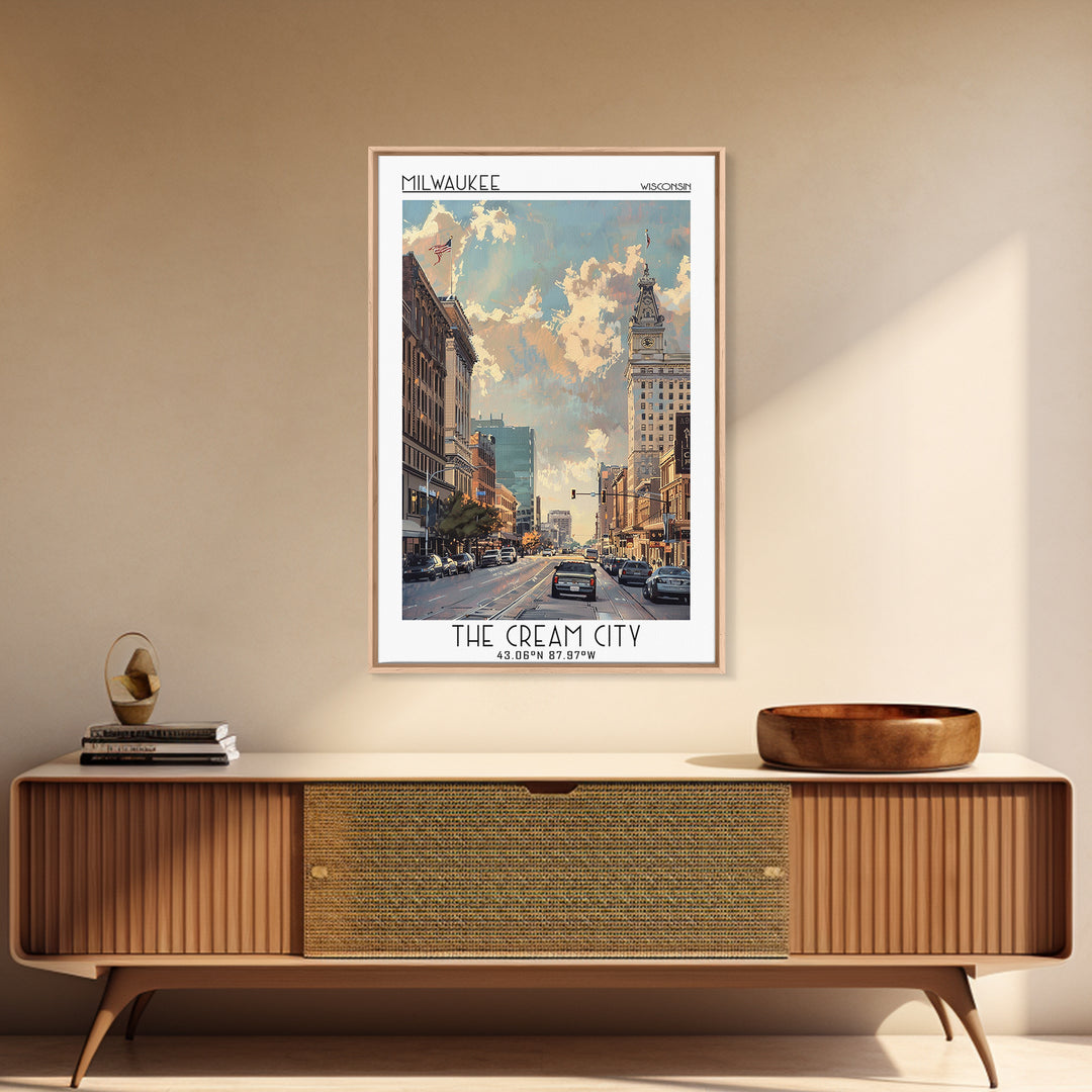 Milwaukee Travel Poster, Canvas Print, Travel Prints, Landscape Art, Wanderlust Gift, Colorful Wall Art, City Wall Art, Poster Print