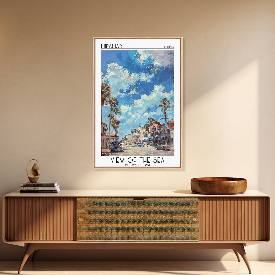 Miramar Travel Poster, Framed Canvas Print, City Travel Poster, Travel Wall Art, Modern Wall Decor, Minimalist Poster, Landscape Art