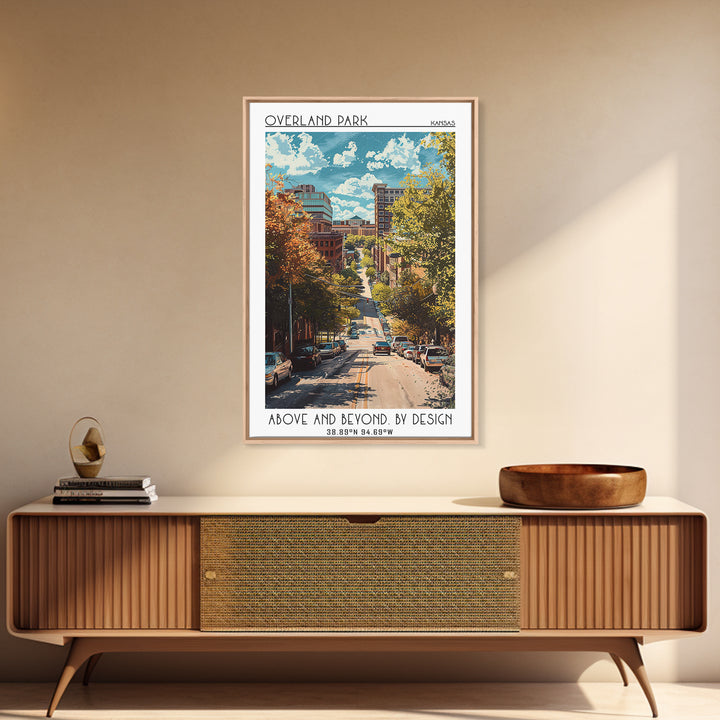 Overland Park Travel Poster, Framed Canvas Print, Travel Prints, Landscape Art, Retro Wall Art, City Art Print, Mid Century Wall Art