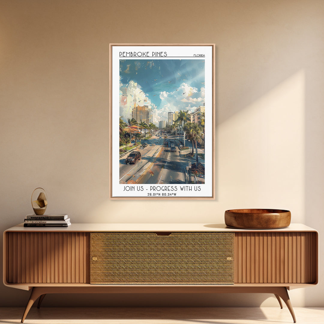 Pembroke Pines Travel Poster, Canvas Print, City Travel Poster, Travel Wall Art, Travel Print, Living Room Wall Art, Vintage Posters