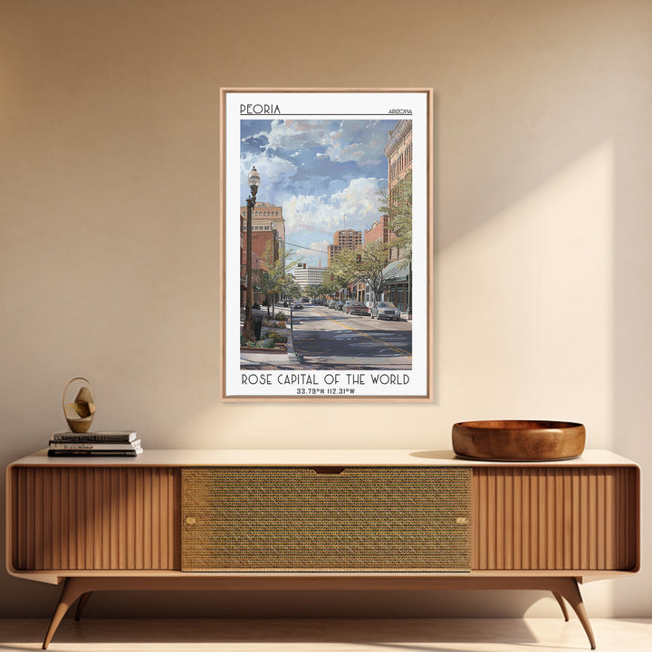 Peoria Travel Poster, Framed Canvas Print, Travel Wall Decor, Minimalist Poster, Modern Wall Decor, Travel Posters, Travel Art Print