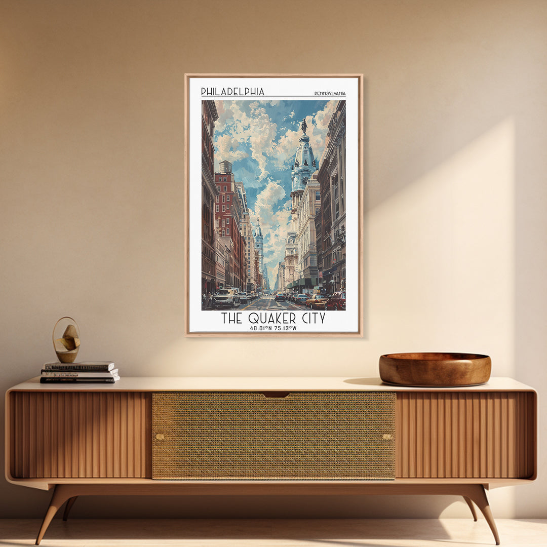 Philadelphia Travel Poster, Canvas Print, Retro Travel Poster, City Wall Art, Landscape Art, Watercolor Cityscape, Modern Wall Decor