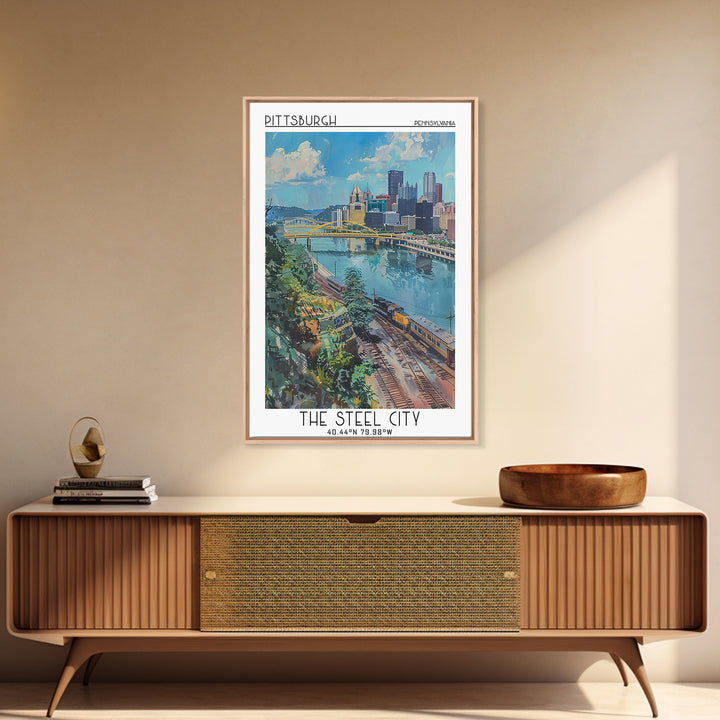 Pittsburgh Travel Poster, Canvas Print, Travel Wall Art, City Wall Art, Retro Travel Print, Retro Travel Poster, Vintage City Poster