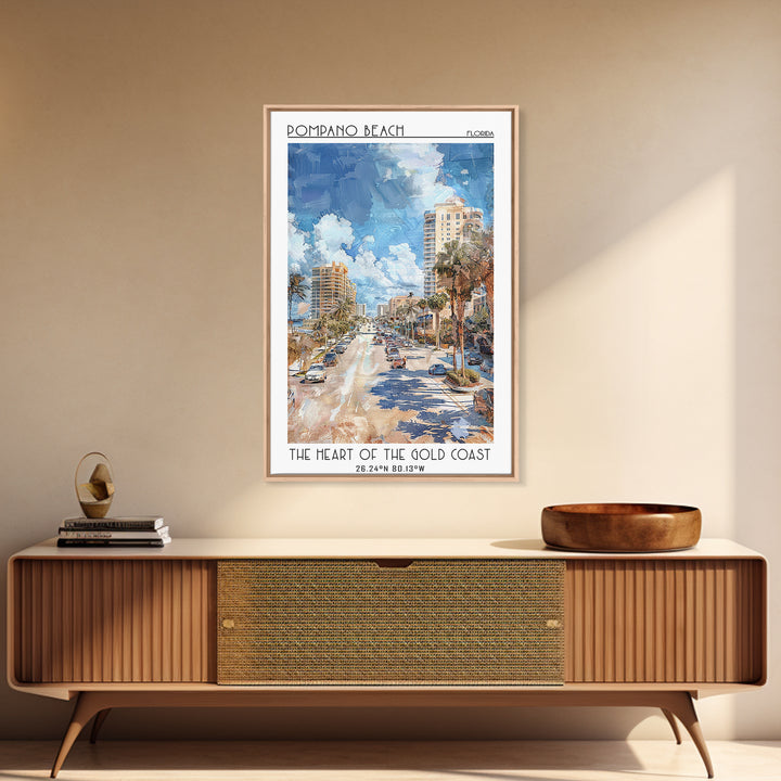 Pompano Beach Travel Poster, Canvas Print, Travel Prints, Landscape Art, City Illustration, Home Decor, Poster Print, Travel Posters