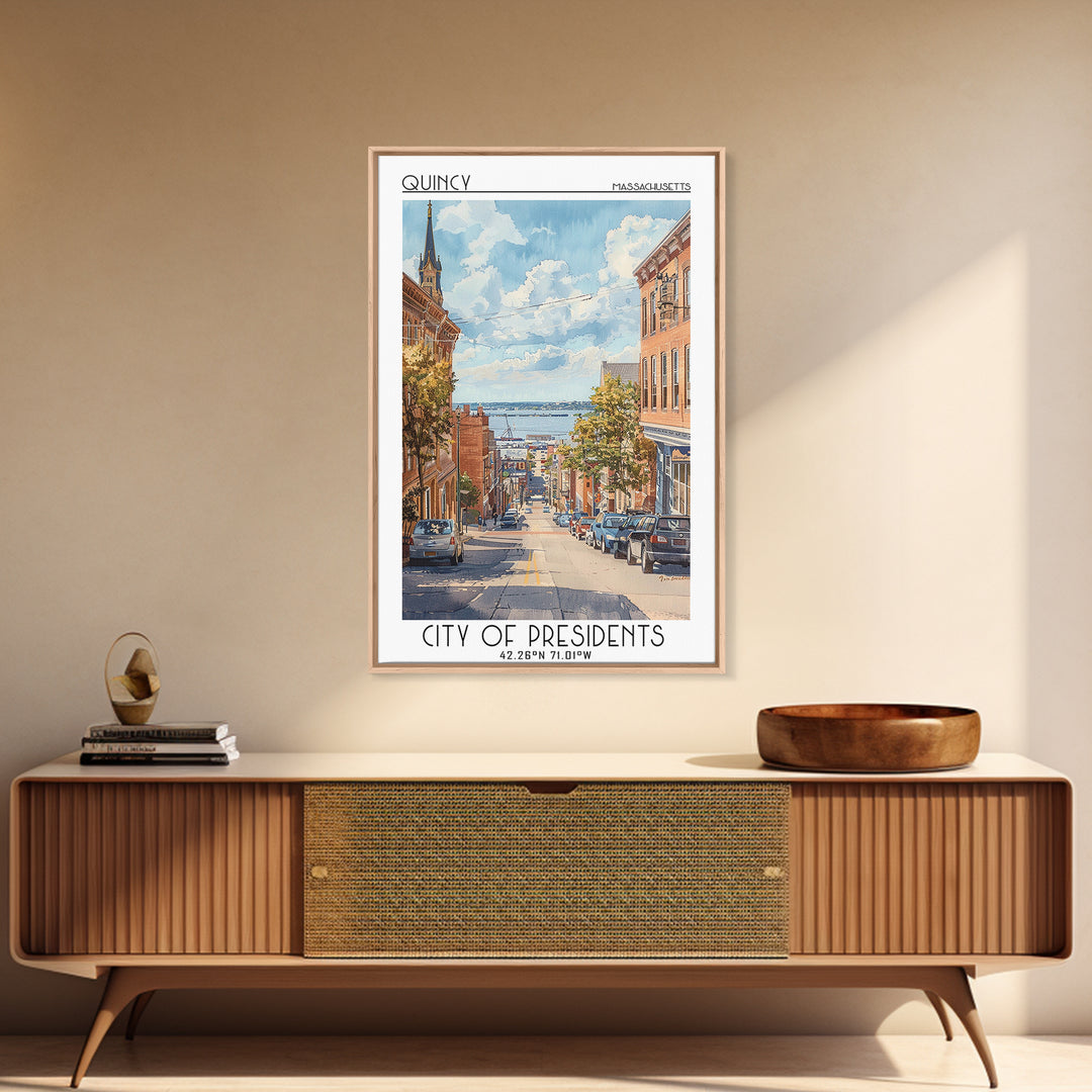 Quincy Travel Poster, Framed Canvas Print, City Travel Poster, Vintage City Poster, Travel Art Print, Landscape Art, Travel Wall Art