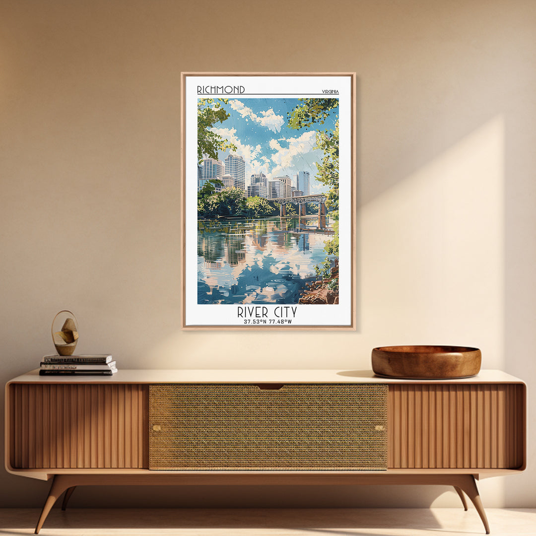 Richmond Virginia Travel Poster, Framed Canvas Print, Travel Prints, Landscape Art, Home Decor, Gallery Wall Set, City Travel Poster