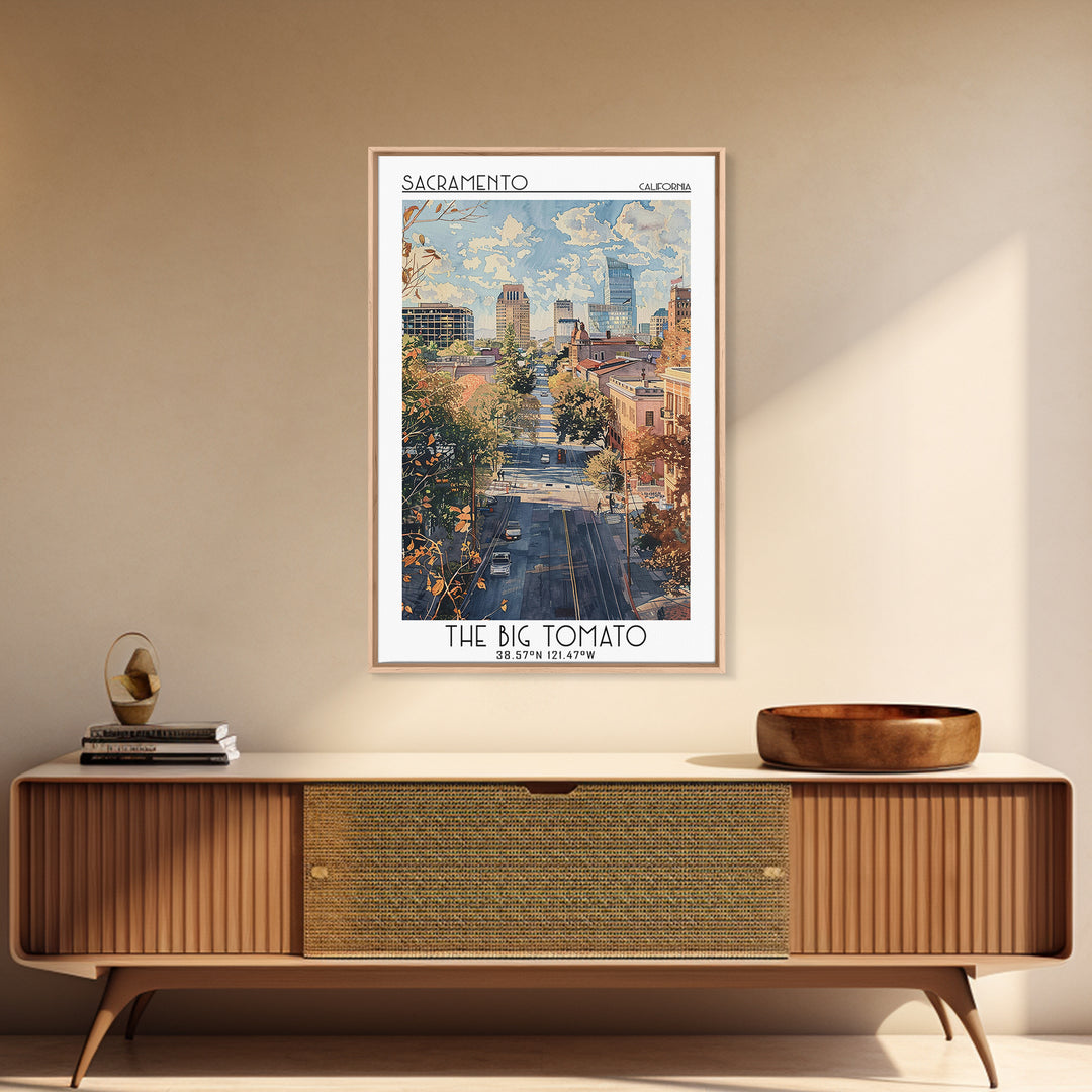 Sacramento Travel Poster, Framed Canvas Print, Travel Prints, Landscape Art, Fine Art Print, Retro Travel Print, Retro Travel Poster