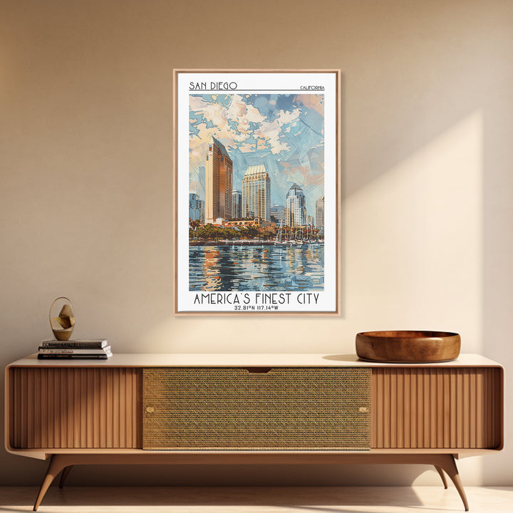San Diego Travel Poster, Framed Canvas Print, City Travel Poster, Vintage City Poster, Wanderlust Gift, Poster Art, Gallery Wall Set