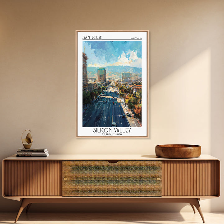 San Jose Travel Poster, Framed Canvas Print, Retro Travel Poster, City Wall Art, Art Print, Travel Decor, Retro Wall Art, Home Decor