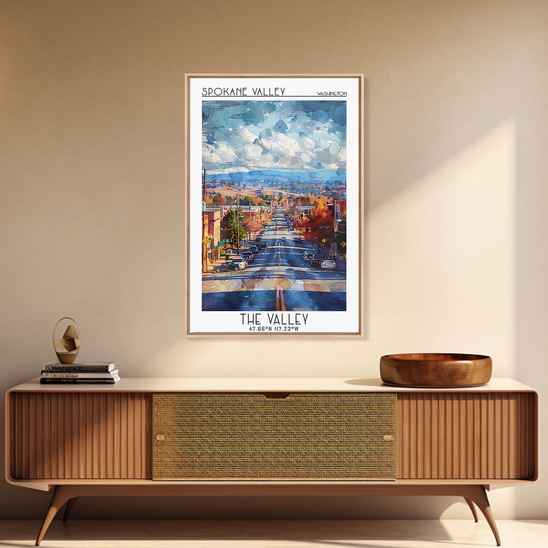 Spokane Valley Travel Poster, Canvas Print, Travel Wall Decor, Minimalist Poster, Living Room Wall Art, City Art Print, Travel Print