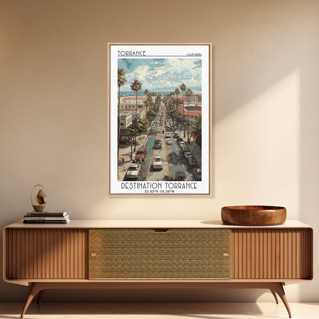 Torrance California Travel Poster, Canvas Print, Vintage Travel Print, City Wall Art, Mid Century Wall Art, Landscape Art, Art Print