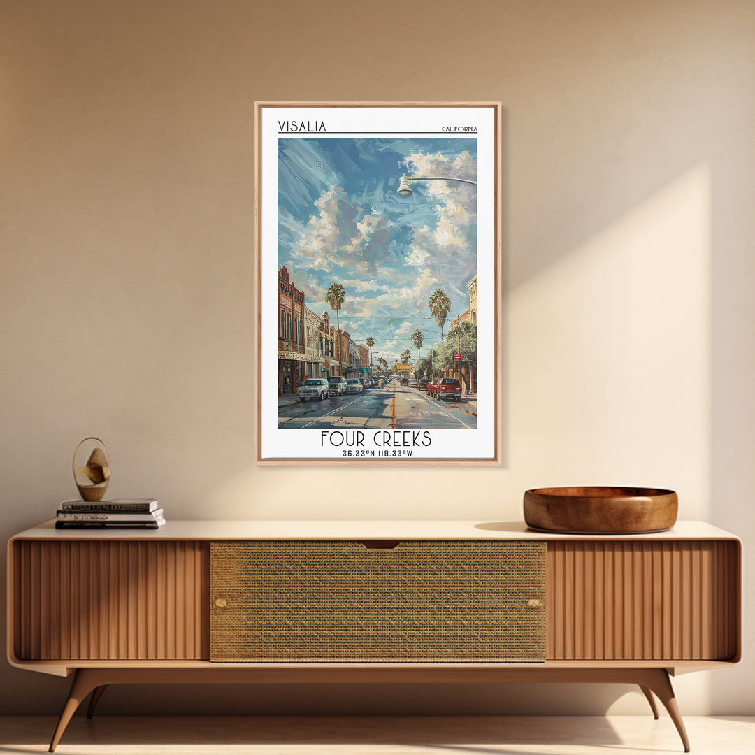 Visalia Travel Poster, Framed Canvas Print, City Travel Poster, Vintage City Poster, Wanderlust Gift, Travel Posters, Vintage Travel