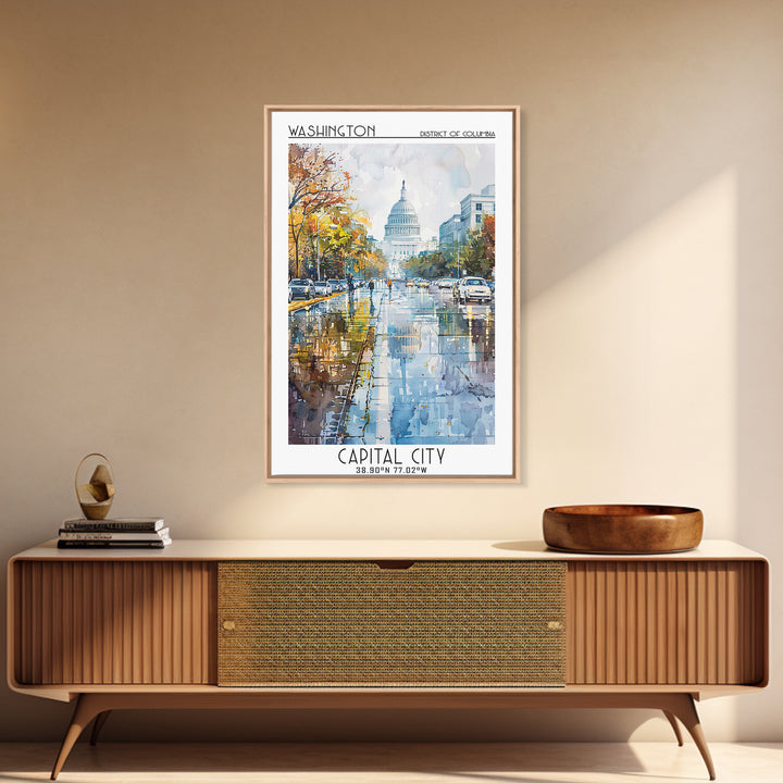 Washington Travel Poster, Framed Canvas Print, City Travel Poster, Travel Wall Art, Home Decor, Fine Art Print, Mid Century Wall Art