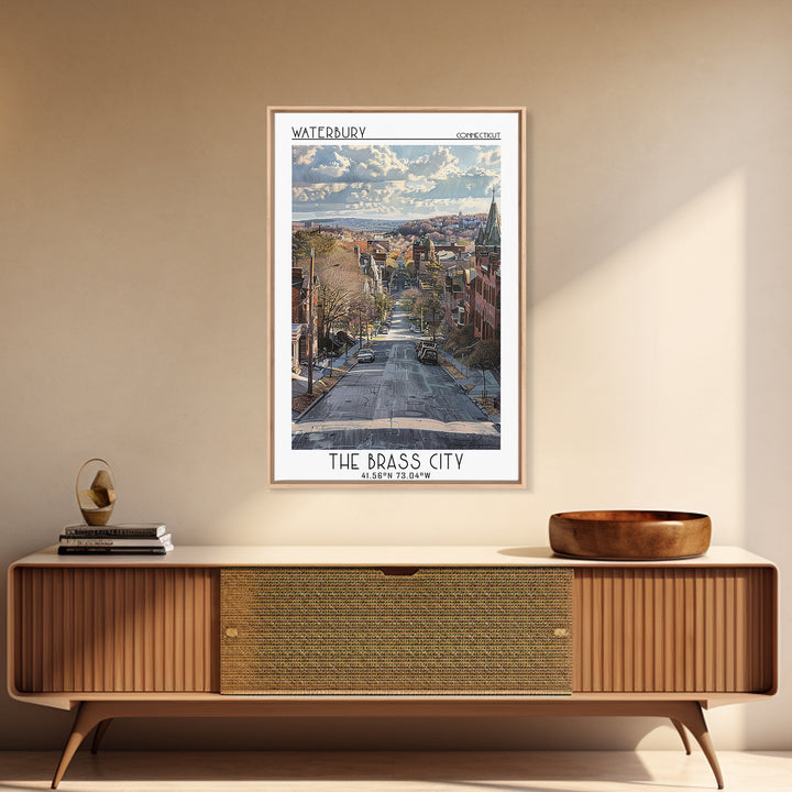 Waterbury Travel Poster, Framed Canvas Print, City Art Print, Travel Wall Art, Gallery Wall Set, Landscape Art, Living Room Wall Art