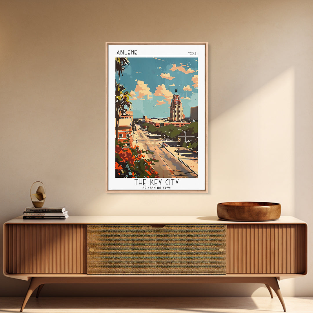 Abilene Travel Poster, Framed Canvas Print, Travel Wall Decor, Minimalist Poster, Travel Prints, Mid Century Wall Art, City Wall Art