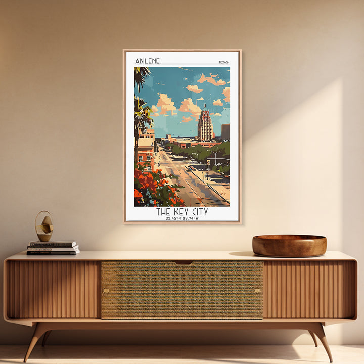 Abilene Travel Poster, Framed Canvas Print, Travel Wall Decor, Minimalist Poster, Travel Prints, Mid Century Wall Art, City Wall Art