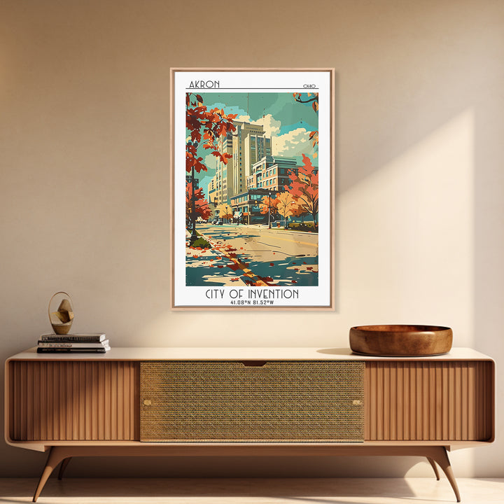 Akron Travel Poster, Framed Canvas Print, Travel Wall Decor, Minimalist Poster, Living Room Wall Art, Travel Posters, Fine Art Print