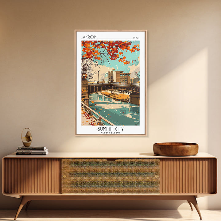 Akron Ohio Travel Poster, Framed Canvas Print, Retro Wall Art, Travel Print, Vintage Travel Print, Vintage City Poster, Poster Print