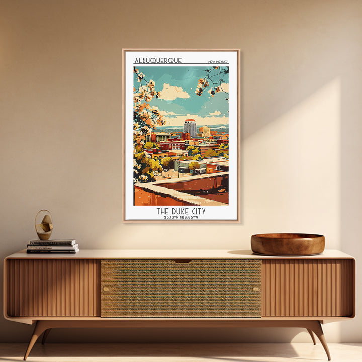 Albuquerque Travel Poster, Canvas Print, Retro Wall Art, Travel Print, Wall Art, Retro Travel Print, City Illustration, Travel Decor