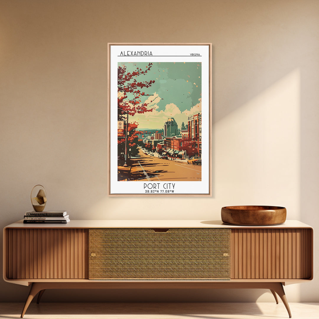 Alexandria Virginia Travel Poster, Framed Canvas Print, City Travel Poster, Travel Wall Decor, Mid Century Wall Art, Travel Wall Art