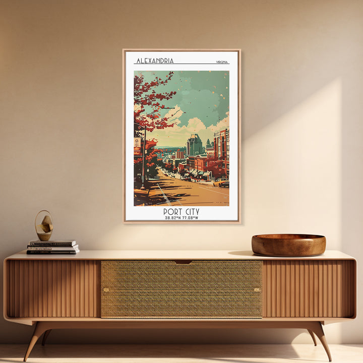 Alexandria Virginia Travel Poster, Framed Canvas Print, City Travel Poster, Travel Wall Decor, Mid Century Wall Art, Travel Wall Art