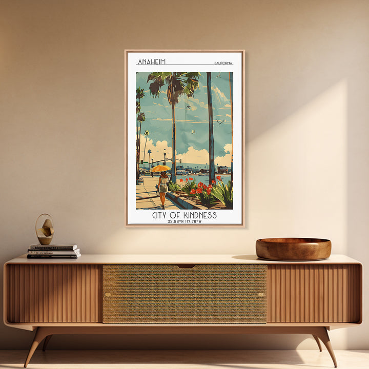 Anaheim California Travel Poster, Framed Canvas Print, Vintage Travel Print, City Wall Art, City Travel Poster, Mid Century Wall Art