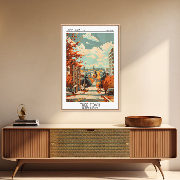 Ann Arbor Travel Poster, Framed Canvas Print, City Travel Poster, Travel Wall Decor, Home Office Decor, Home Decor, Travel Art Print