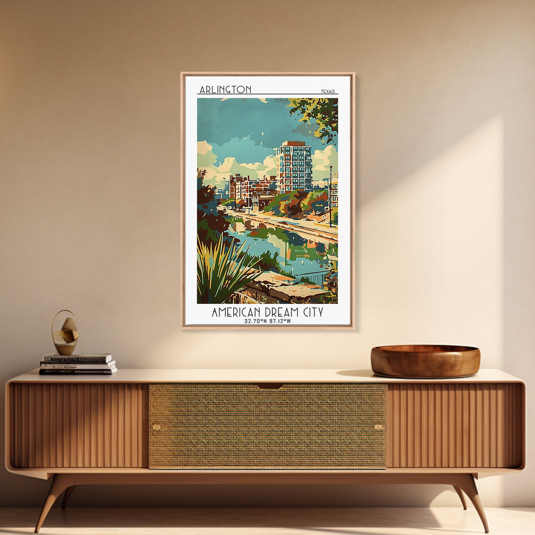 Arlington Texas Travel Poster, Framed Canvas Print, Poster Print, Travel Wall Art, Retro Travel Poster, Travel Print, Retro Wall Art