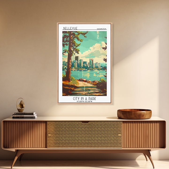 Bellevue Washington Travel Poster, Framed Canvas Print, Travel Art Print, Modern Wall Decor, Poster Print, Poster Art, Landscape Art