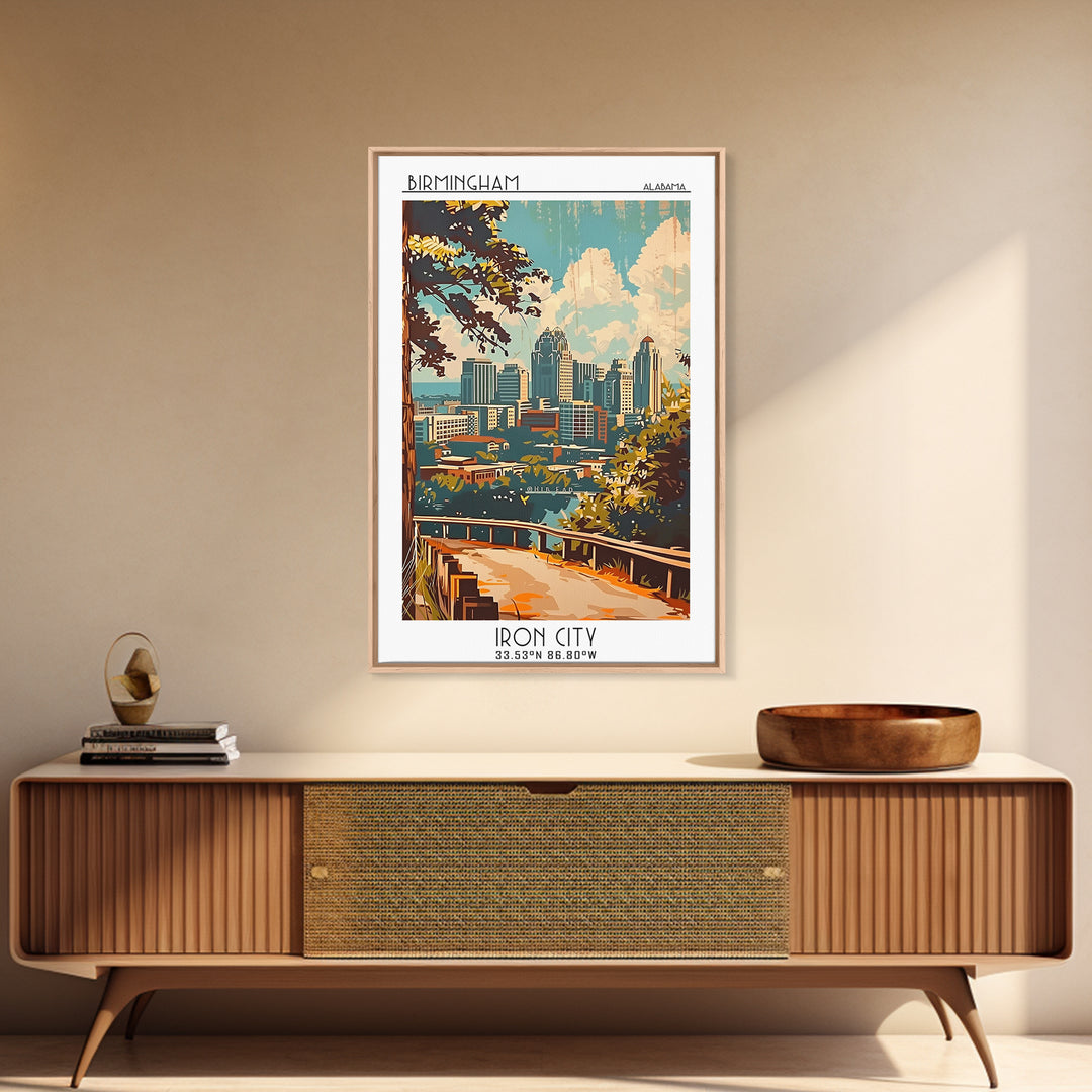 Birmingham Travel Poster, Framed Canvas Print, Poster Print, Travel Wall Art, Travel Art Print, Watercolor Cityscape, Fine Art Print