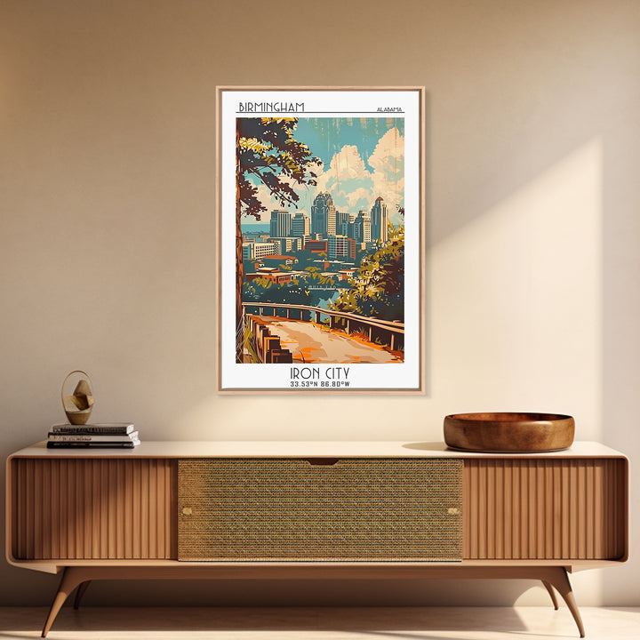 Birmingham Travel Poster, Framed Canvas Print, Poster Print, Travel Wall Art, Travel Art Print, Watercolor Cityscape, Fine Art Print