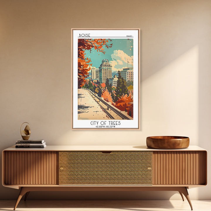 Boise Idaho Travel Poster, Framed Canvas Print, Retro Travel Poster, City Wall Art, Gallery Wall Set, Fine Art Print, Travel Posters