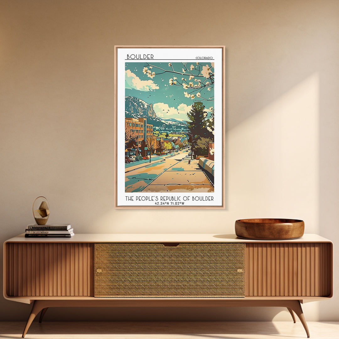 Boulder Travel Poster, Framed Canvas Print, Travel Wall Art, City Wall Art, Landscape Art, Vintage Posters, Wall Art, City Art Print