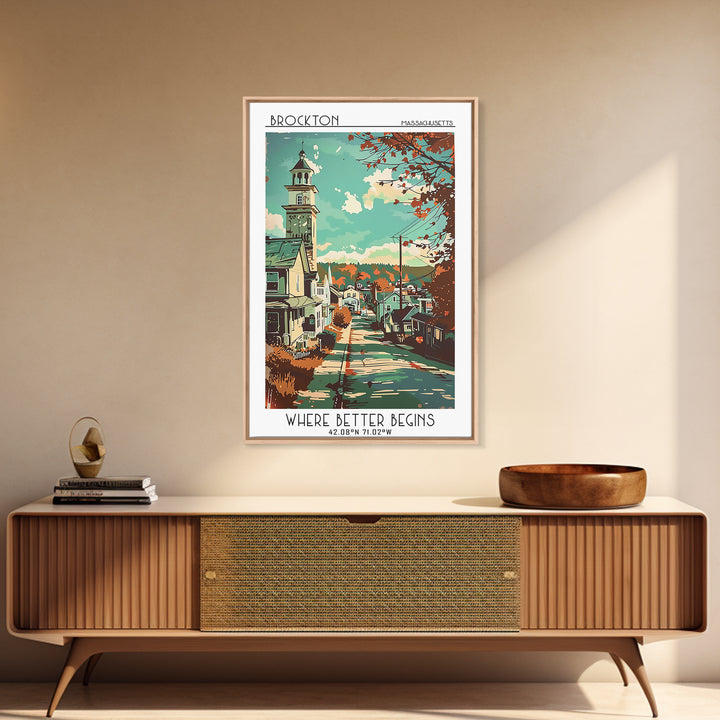 Brockton Massachusetts Travel Poster, Canvas Print, Travel Wall Art, City Wall Art, Wall Art, Gallery Wall Set, Mid Century Wall Art