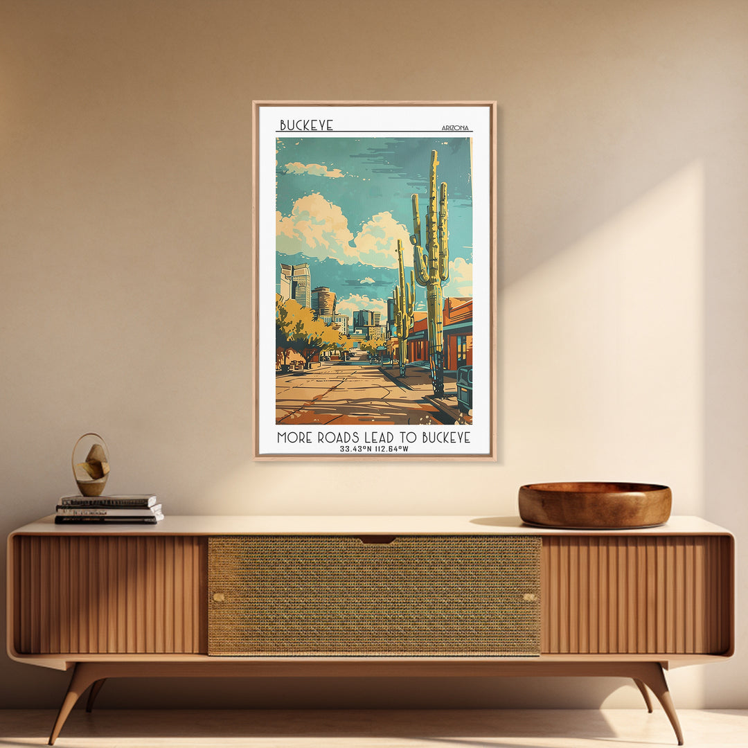 Buckeye Travel Poster, Framed Canvas Print, Travel Wall Art, City Wall Art, Minimalist Poster, Watercolor Cityscape, Wanderlust Gift