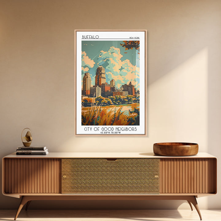 Buffalo Travel Poster, Framed Canvas Print, Travel Wall Decor, Minimalist Poster, Modern Wall Decor, Fine Art Print, Wanderlust Gift