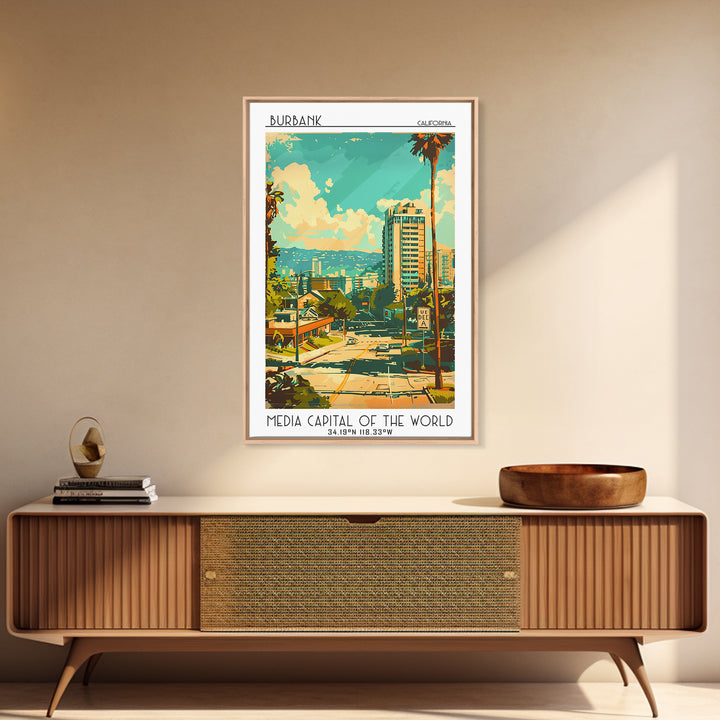 Burbank California Travel Poster, Canvas Print, City Travel Poster, Vintage City Poster, City Illustration, Art Print, City Wall Art