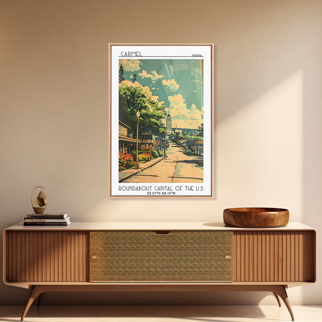 Carmel Travel Poster, Framed Canvas Print, Poster Print, Travel Wall Art, Travel Posters, Mid Century Wall Art, Watercolor Cityscape