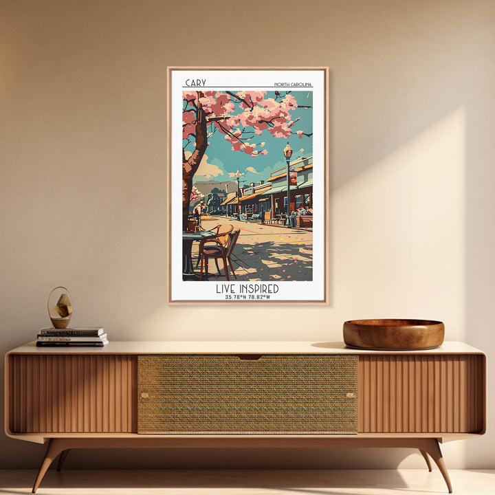 Cary Travel Poster, Framed Canvas Print, Travel Wall Art, City Wall Art, Travel Decor, Art Print, City Travel Poster, Travel Posters