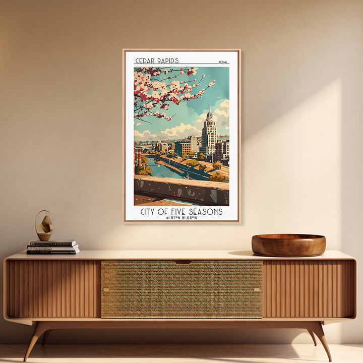 Cedar Rapids Travel Poster, Canvas Print, Travel Wall Art, City Wall Art, Travel Art Print, Retro Travel Print, Mid Century Wall Art