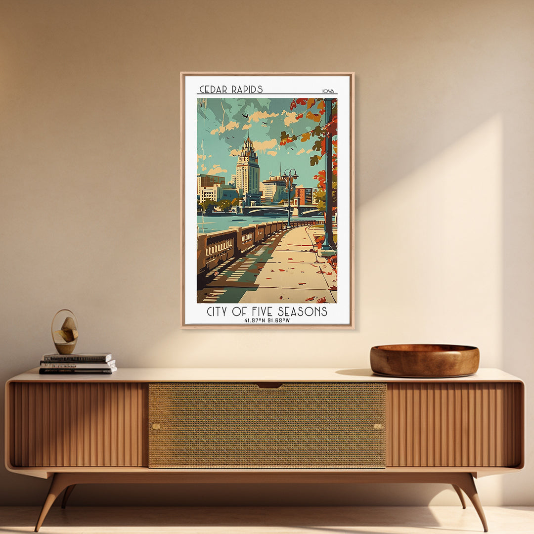 Cedar Rapids Iowa Travel Poster, Canvas Print, Travel Prints, Landscape Art, Home Office Decor, Travel Art Print, Retro Travel Print
