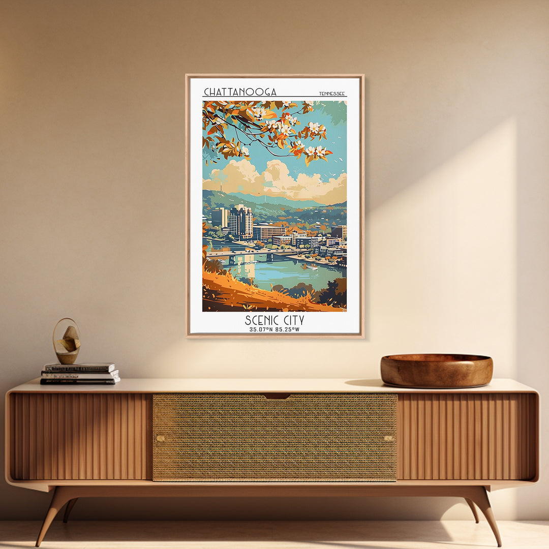Chattanooga Travel Poster, Framed Canvas Print, Travel Wall Art, City Wall Art, Retro Travel Print, Gallery Wall Set, Retro Wall Art
