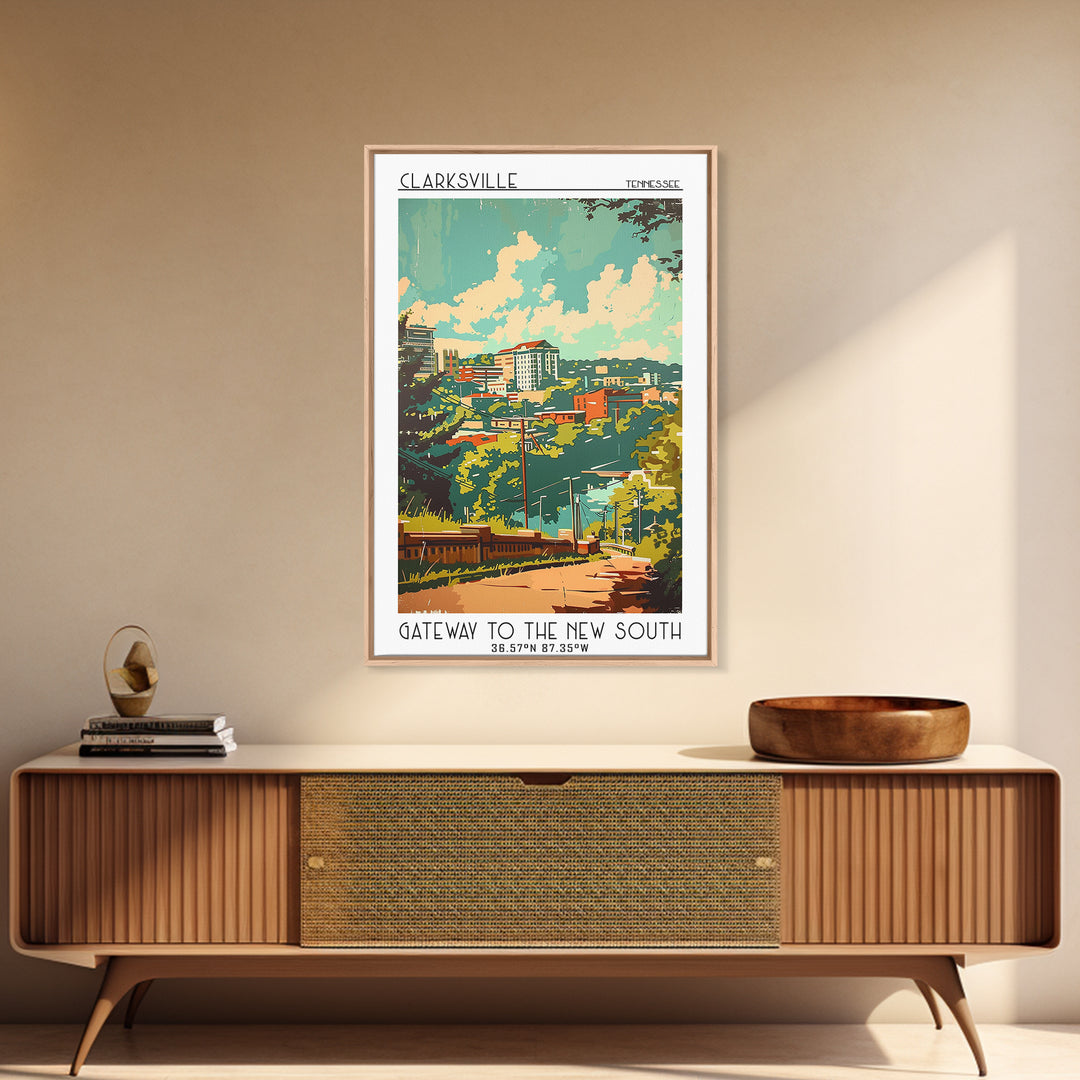 Clarksville Travel Poster, Framed Canvas Print, Travel Wall Decor, Minimalist Poster, Fine Art Print, Home Decor, City Travel Poster