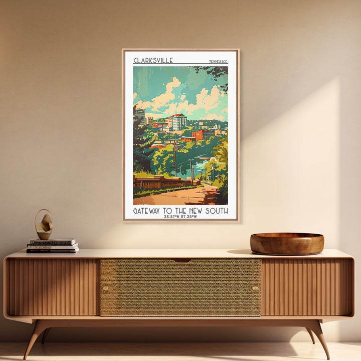 Clarksville Travel Poster, Framed Canvas Print, Travel Wall Decor, Minimalist Poster, Fine Art Print, Home Decor, City Travel Poster