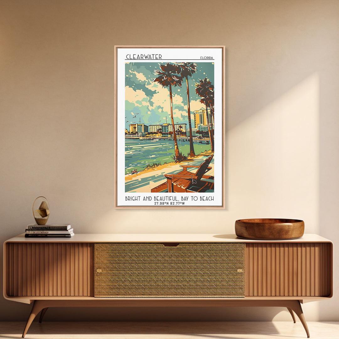 Clearwater Florida Travel Poster, Framed Canvas Print, City Travel Poster, Travel Wall Decor, Travel Art Print, Mid Century Wall Art