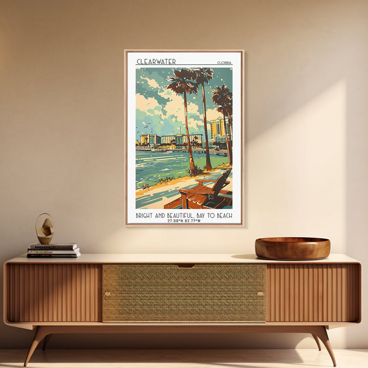 Clearwater Florida Travel Poster, Framed Canvas Print, City Travel Poster, Travel Wall Decor, Travel Art Print, Mid Century Wall Art