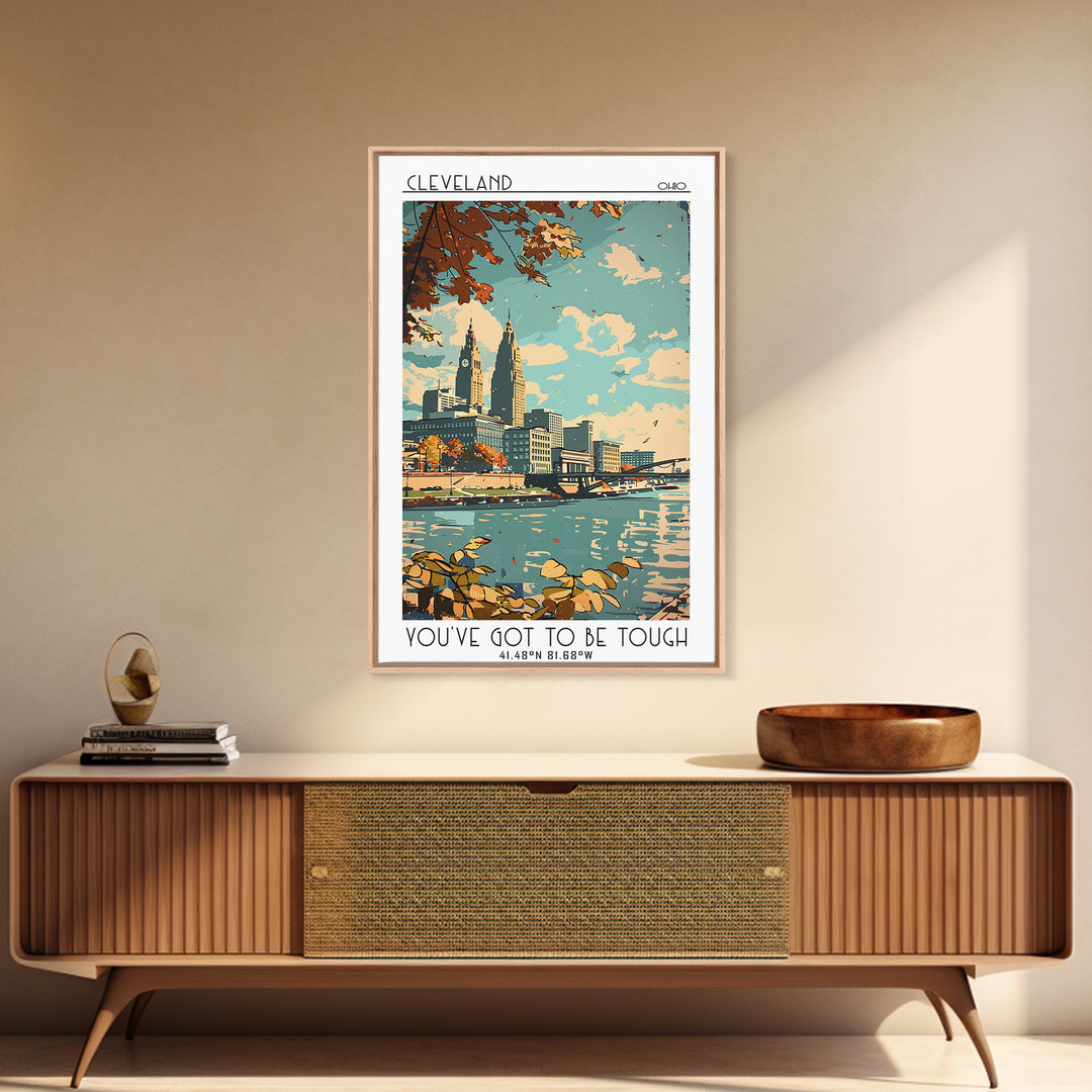 Cleveland Ohio Travel Poster, Framed Canvas Print, City Travel Poster, Vintage City Poster, Mid Century Wall Art, Retro Travel Print