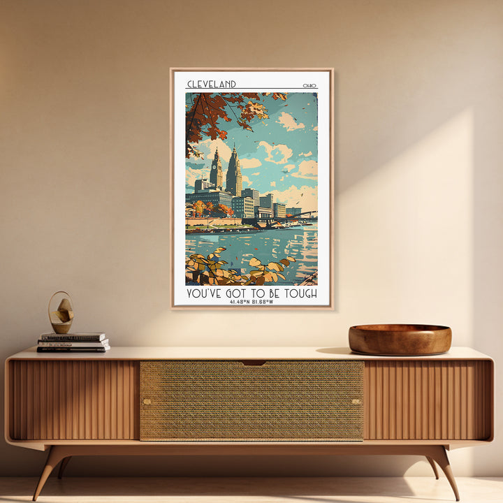 Cleveland Ohio Travel Poster, Framed Canvas Print, City Travel Poster, Vintage City Poster, Mid Century Wall Art, Retro Travel Print