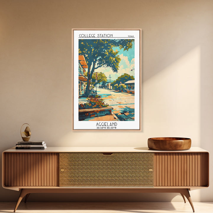 College Station Travel Poster, Framed Canvas Print, Poster Print, Travel Wall Art, Fine Art Print, City Travel Poster, Landscape Art